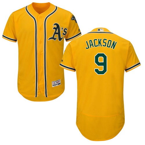 Athletics #9 Reggie Jackson Gold Flexbase Authentic Collection Stitched MLB Jersey